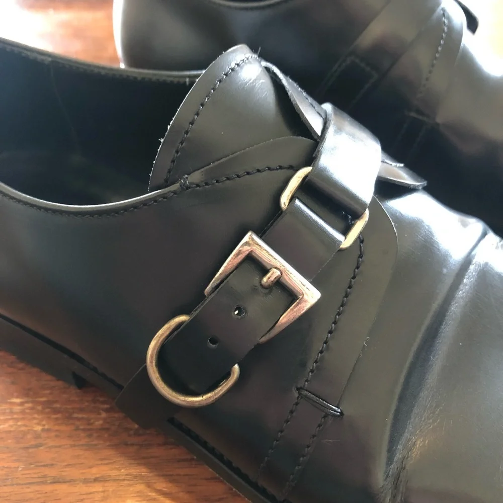 Prada Black Leather Monk Strap Men’s Dress Shoes